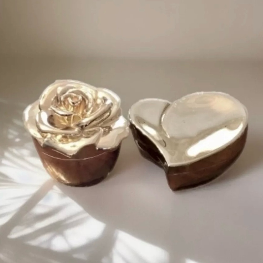 Rose And Heart Shape Metal Jewelry Boxes Felt Lined Trinket or Vanity Set